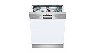  White NEFF dishwasher with metallic details.