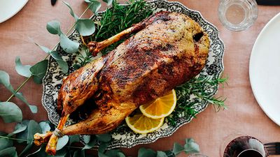 Christmas goose with orange and date stuffing