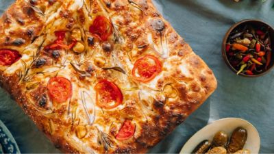 Focaccia with tomato and herbs