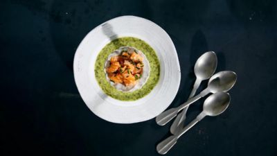 Chervil Soup with Salmon Tartare