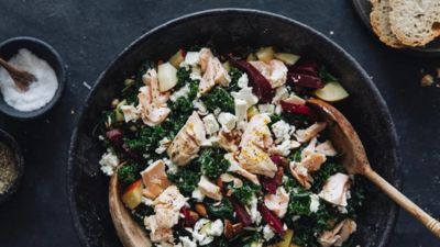 Beetroot Kale Salad with Salmon and Orange Dressing