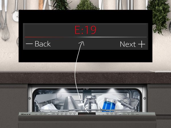 La lavastoviglie mostra il codice di errore 19 sul display.