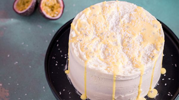 Passionfruit coconut & white chocolate layer cake
