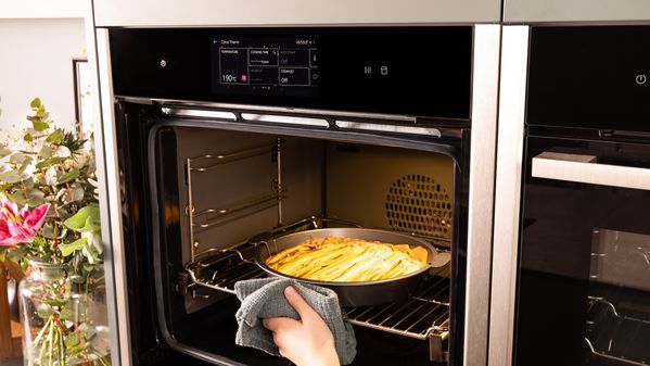 Baking the leek tart in the oven