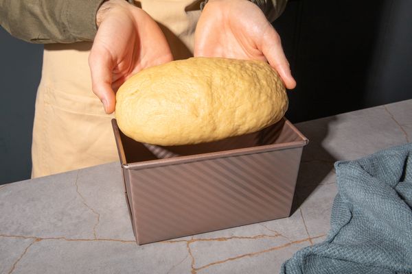 Placing the dough in a loaf pan