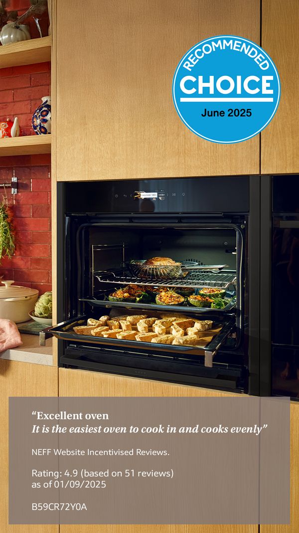 NEFF oven with baked goods and high customer rating