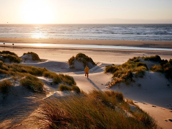 Man walking on beach in Belgium