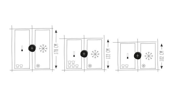 Single fridges and freezers sketch comparing sizes