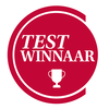 Rood badge met de tekst "Test Winnaar" en een trofee icoon voor Neff
