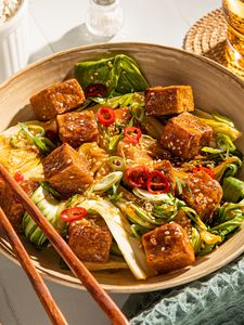 Crispy Air Fryer Tofu and Bok Choy Stir-Fry