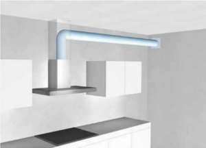 Optimale Abluftverrohrung mit geradem 150 mm Rohr &ndash; hohe Luftleistung und leiser Betrieb der Dunstabzugshaube.