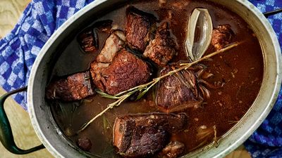 Slow cooked steaw in a pot