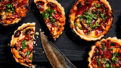Goat`s cheese quiches with iberico ham