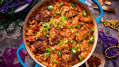 Mardi Gras - Blackened chicken with dirty rice