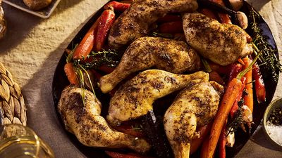 Cajun chicken thighs & roasted carrots