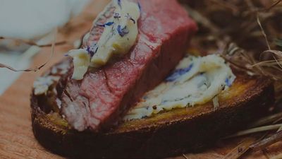 Wagyu rib-eye steak with cornflower butter