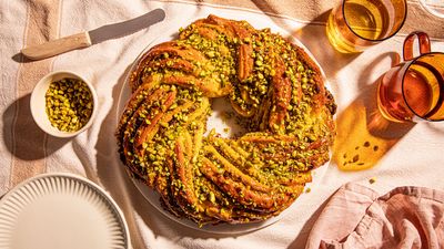 Braided Easter bread with pistachio and cranberry  filling