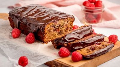 Raspberry & Chocolate Chunk Banana Bread with  Chocolate Ganache