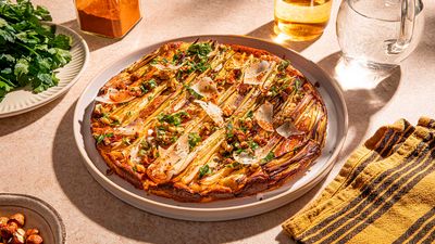 Cheesy leek tart with gremolata