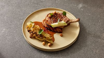 Pork rack, roasted cabbage, hazelnut, apple, soy mirin glaze