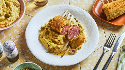 Pistachio Crusted Rack of Lamb with Rosemary Polenta