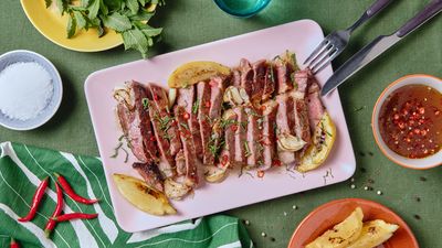 Rib-​Eye Steak with Honey-​Chili Sauce