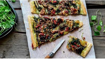 Aubergine, coriander and sundried tomato tarte