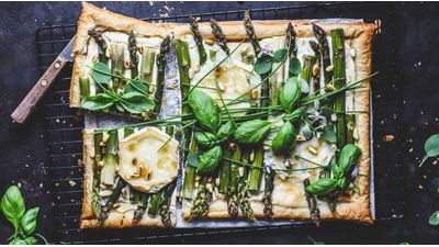 Asparagus Tart with Goat Cheese, Honey and Spring  Herbs 