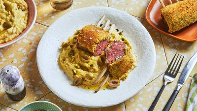 Pistachio Crusted Rack of Lamb with Rosemary  Polenta