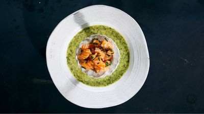 Spring Soup with Salmon Tartare