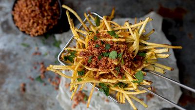 Shoestring Fries with Bacon Salt