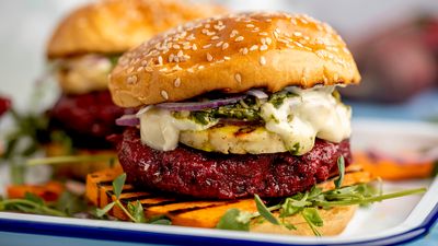 Beetroot Veggie Burgers with Halloumi and  Microshoots