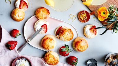 Mini Vanilla Scones with Roasted Strawberries