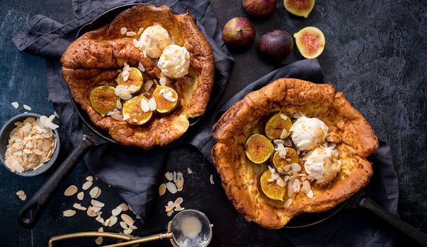 Mini Dutch Baby Pancakes with Caramelized Figs and Ice Cream