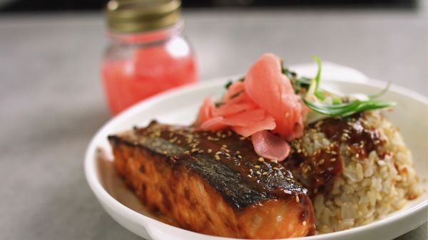 Baked Miso Salmon and Brown Rice Donburi
