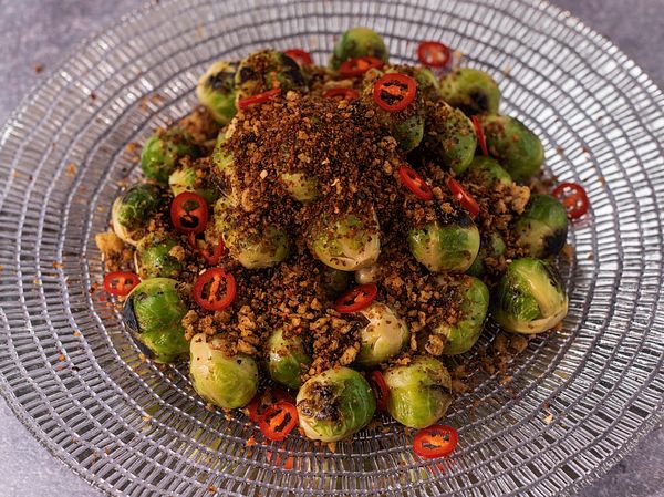 Pan-roasted Sprouts with Chilli, Garlic & Anchovy Pangrattato