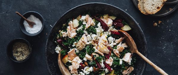 Beetroot kale salad with salmon and orange dressing