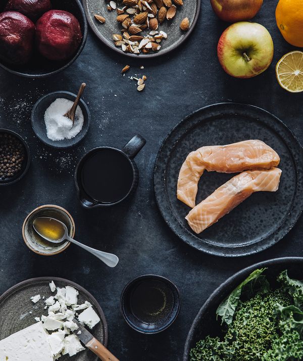 Beetroot Kale Salad with Salmon and Orange Dressing ingredients