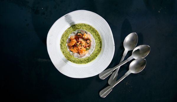 Chervil Soup With Salmon Tartare