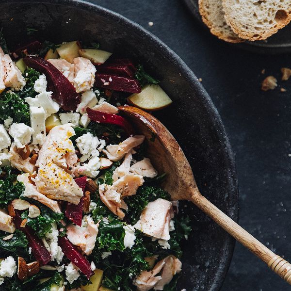Beetroot Kale Salad with Salmon and Orange Dressing