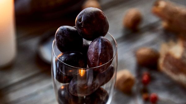 Plums in glass