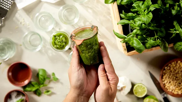 Pesto made and put in a jar.