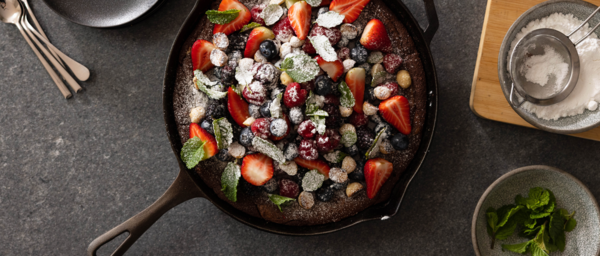 Sid Sahrawat’s chocolate self-saucing pudding with fresh berries