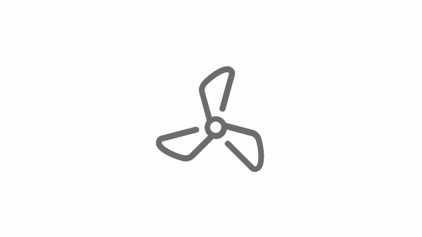 Semplice contorno grigio di una girante a tre pale su sfondo bianco, simboleggiando il movimento o l'aviazione. 