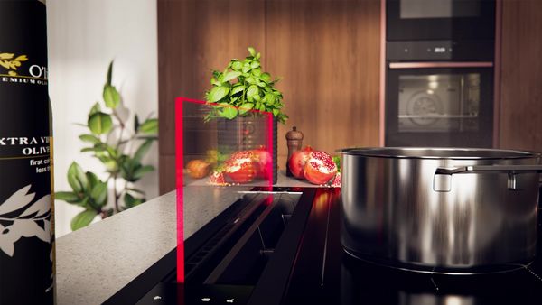 Video over de Glassdraft afzuigkap gecombineerd met kookplaat en Seamless Combination afwerkingsstrips 