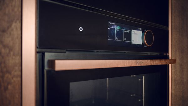 Close-up of display of N90 Brushed Bronze oven 