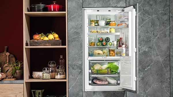 An integrated fridge with an open door