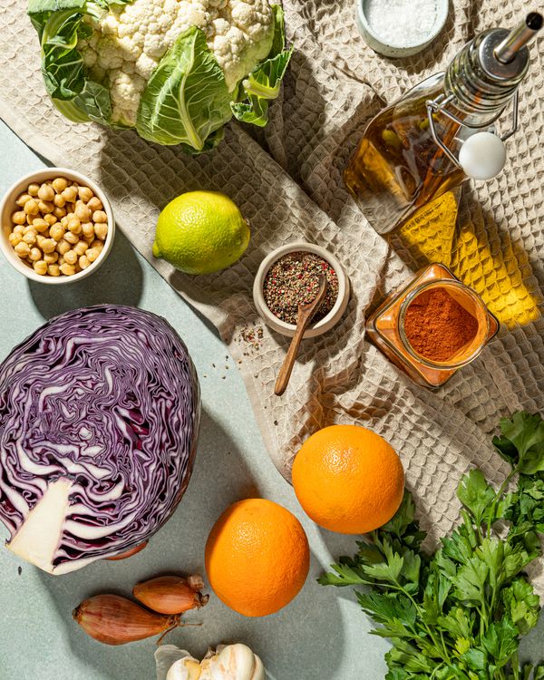 Ingredients for Red Cabbage Steak with Crispy Chickpeas and Cauliflower puree