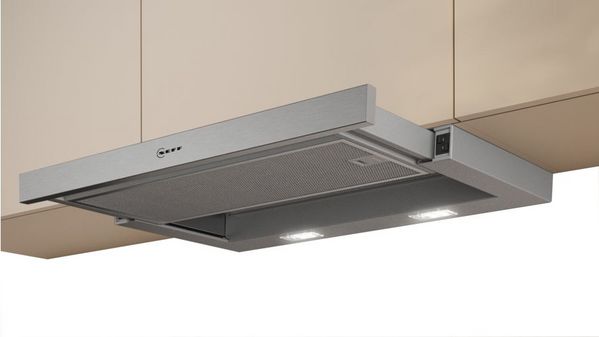 Integrated telescopic cooker hood stainless steel, grey kitchen cupboards  ods - always the right height