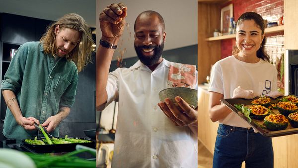 Trio of people cooking different things